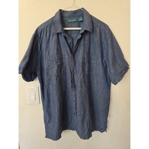 Cubavera Mens Short Sleeve Chambray Sz L Cotton Linen Blend Coastal Luxury